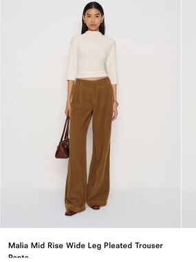Reformation Malia Mid Rise Wide Leg Corduroy Trousers - Brown